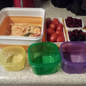 A sample packed lunch for work: 2 Yellows 1 Green 1 Purple